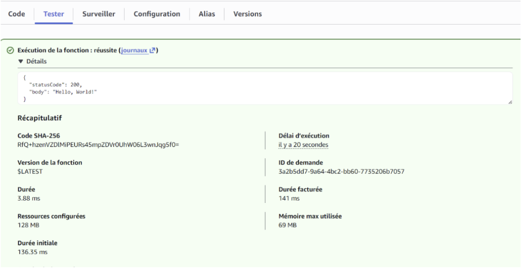 Figure 2 : Pipeline de CI/CD GitHub Actions montrant le succès des tests applicatifs et d'infrastructure.