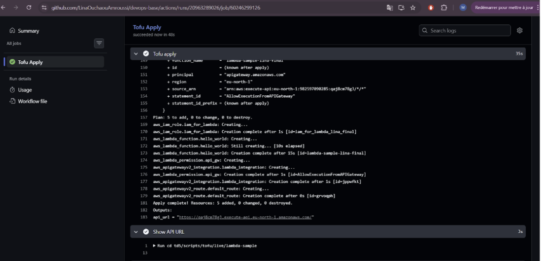 Validation du déploiement initial - Job Tofu Apply